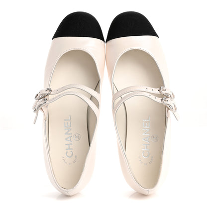 Chanel Lambskin Grosgrain Pearl Mary Jane Flats 36 White Black 2 of 10