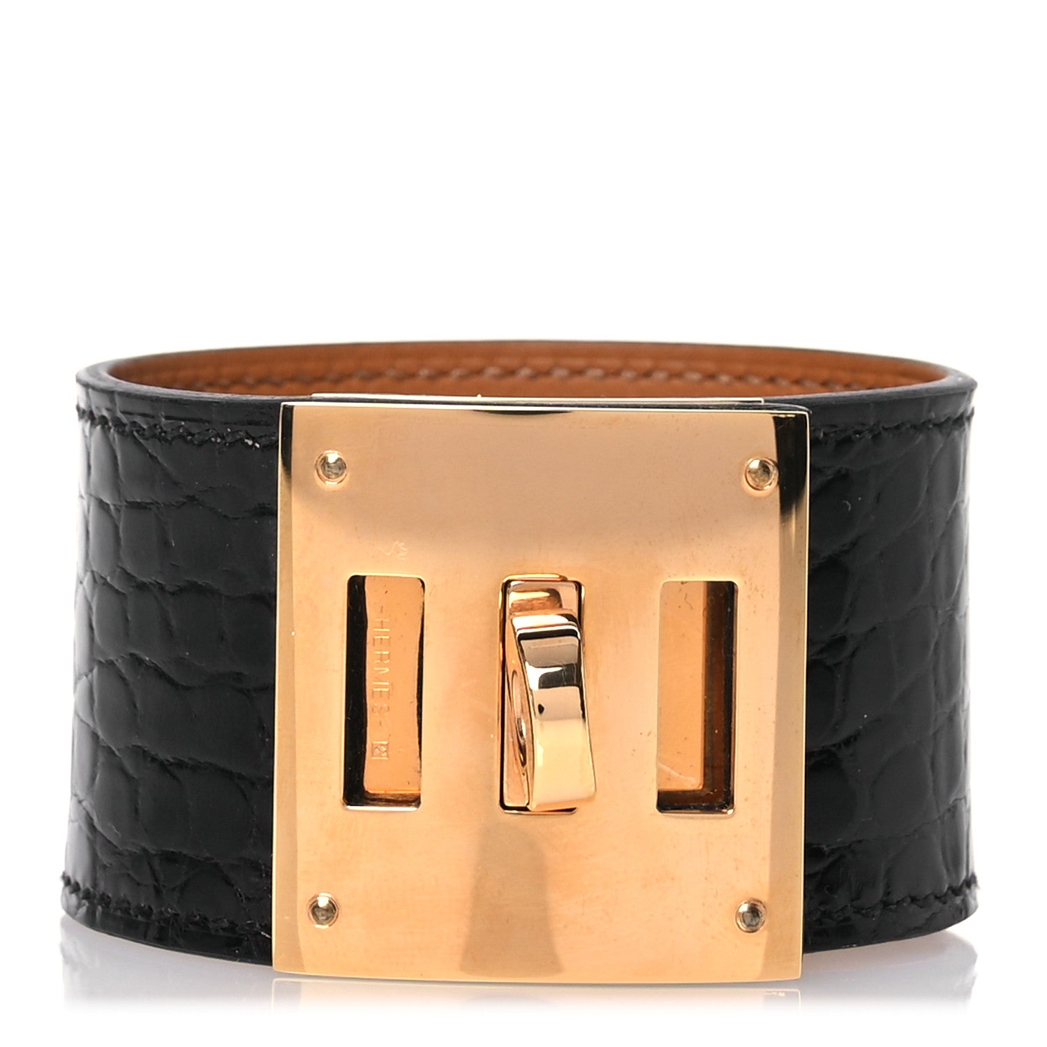 Hermes Shiny Alligator Kelly Dog Bracelet T2 Black 1 of 6