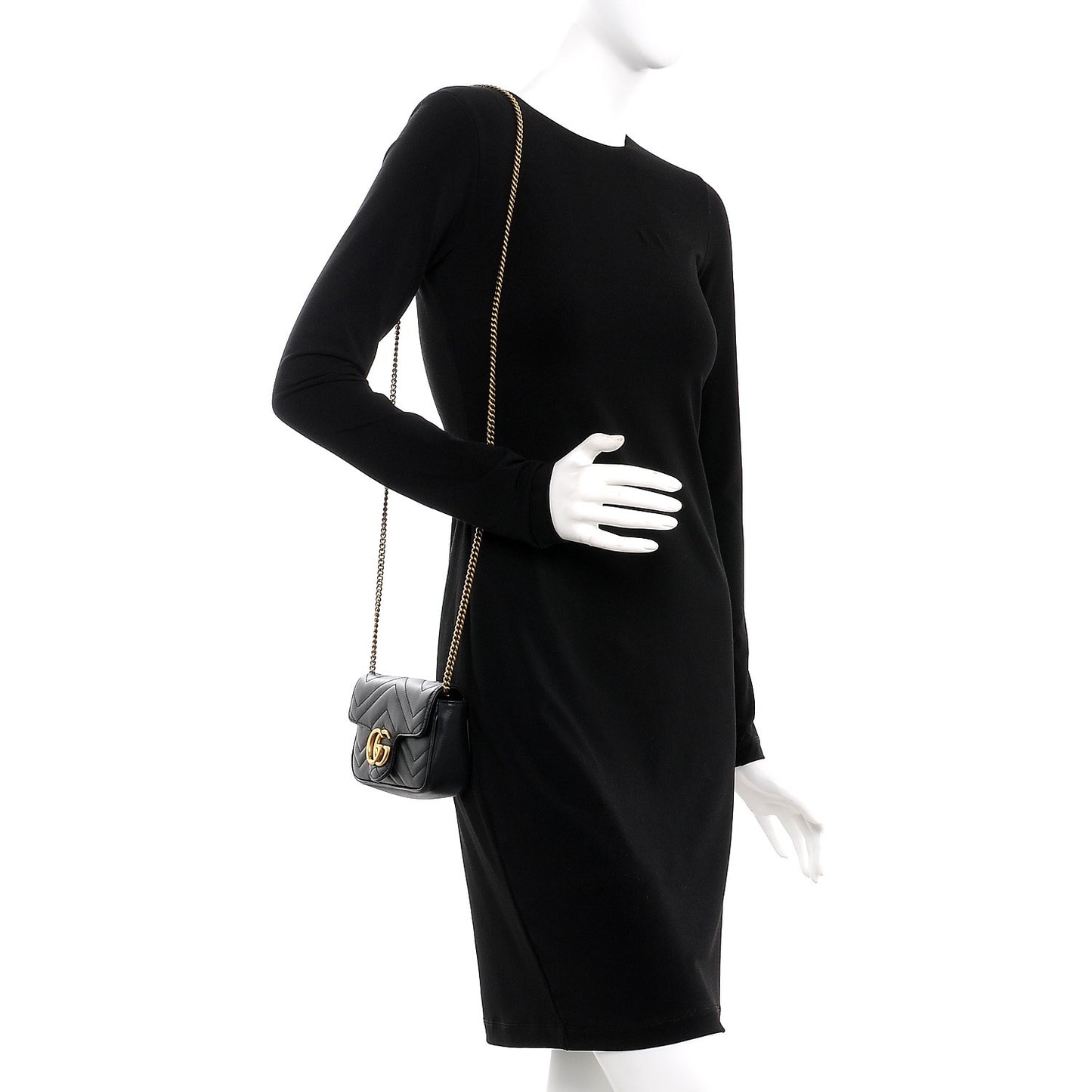 Calfskin Matelasse Super Mini GG Marmont Shoulder Bag Black