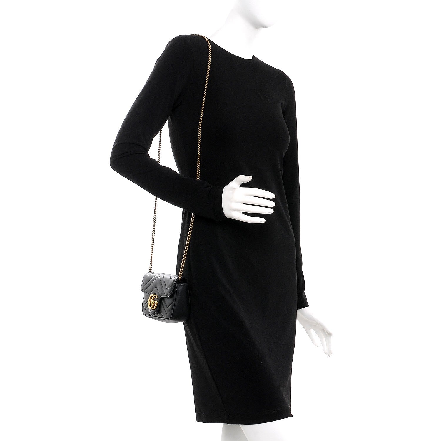 Gucci Calfskin Matelasse Super Mini GG Marmont Shoulder Bag Black 2 of 10