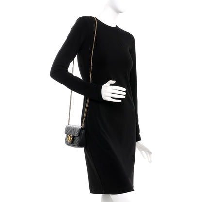 Gucci Calfskin Matelasse Super Mini GG Marmont Shoulder Bag Black 2 of 10