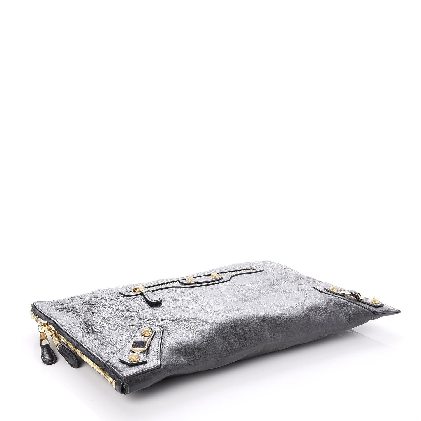 Agneau Giant 12 Gold Hardware Pouch Clutch Gris Fossile