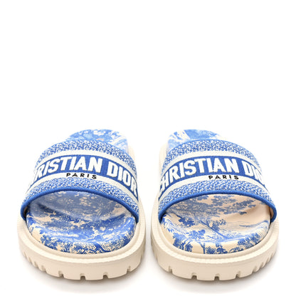 Christian Dior Canvas Toile de Jouy Embroidered Dway 10mm Slide Sandals 39.5 Blue 2 of 9