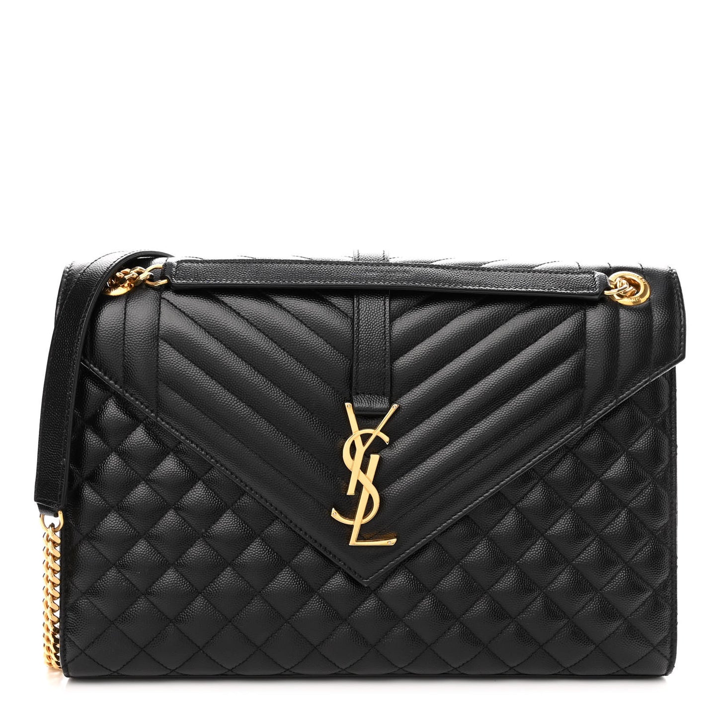 Grain De Poudre Textured Mixed Matelasse Large Triquilt Monogram Satchel Black