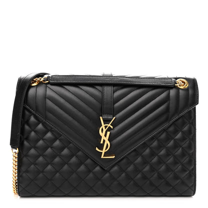 Saint Laurent Grain De Poudre Textured Mixed Matelasse Large Triquilt Monogram Satchel Black 1 of 9