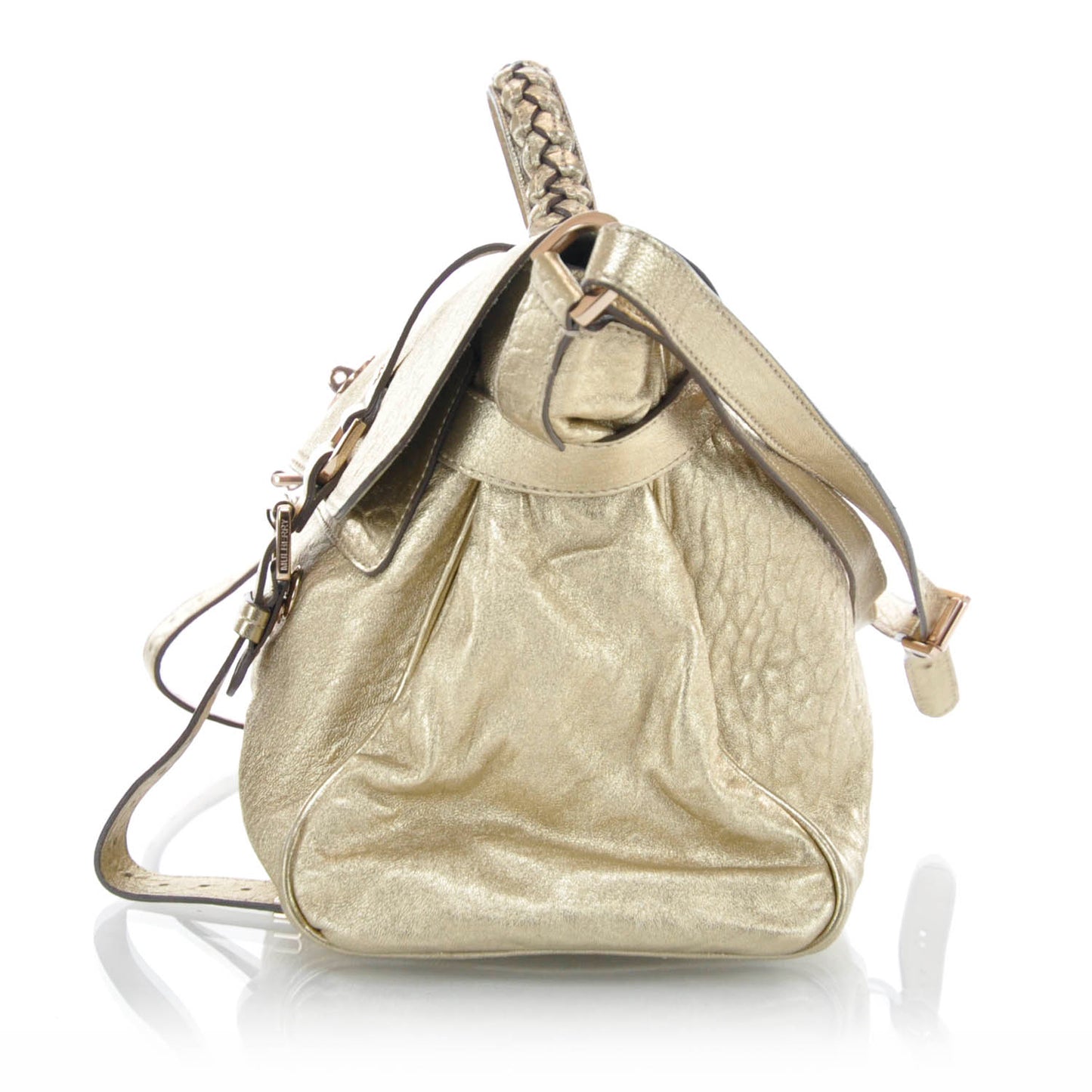 Grainy Leather Alexa Satchel Metallic