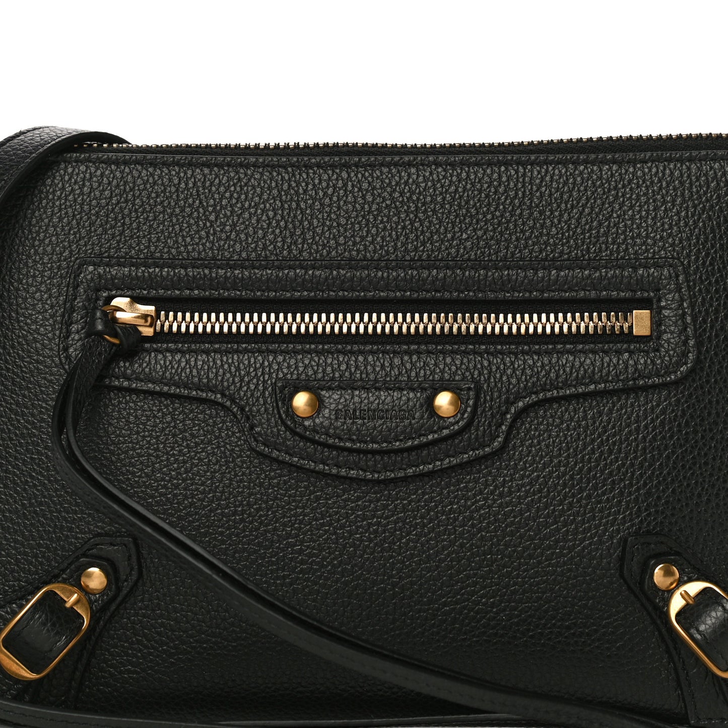 Grained Calfskin Neo Classic Gold Hardware Zip Around Crossbody Black