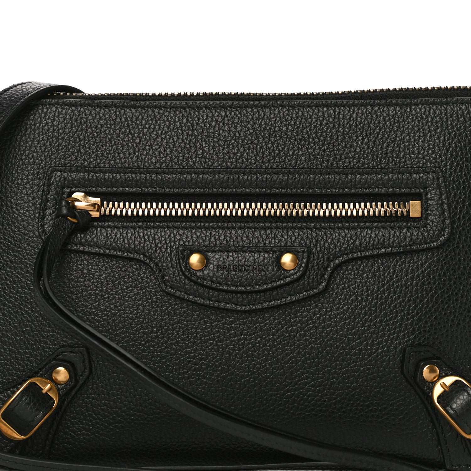Balenciaga Grained Calfskin Neo Classic Gold Hardware Zip Around Crossbody Black 8 of 11
