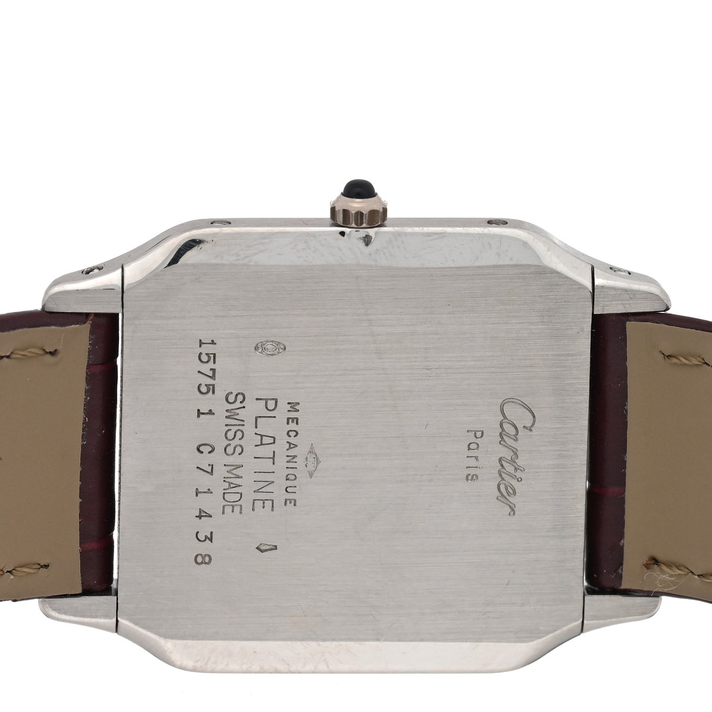 Platinum Alligator 27mm Santos Dumont Quartz Watch Burgundy