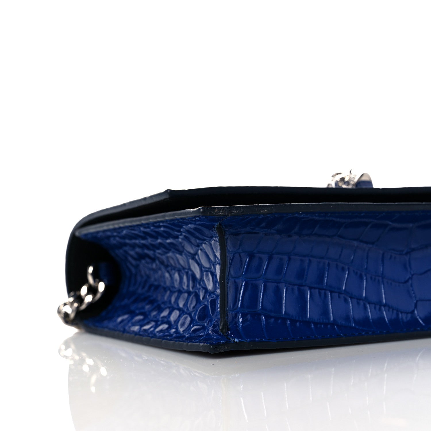 Alexander McQueen Calfskin Crocodile Embossed Skull Mini Crossbody Bag Deep Lapis Blue 8 of 9