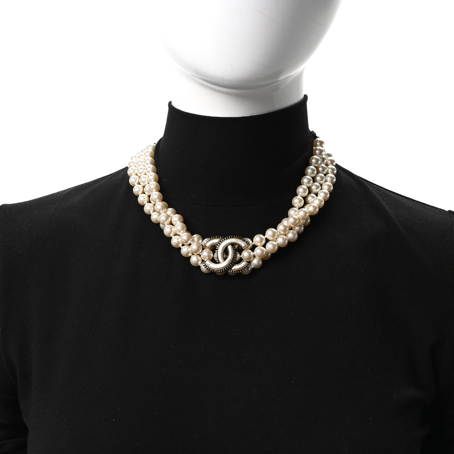 Pearl CC Multi Strand Choker Necklace White Gold