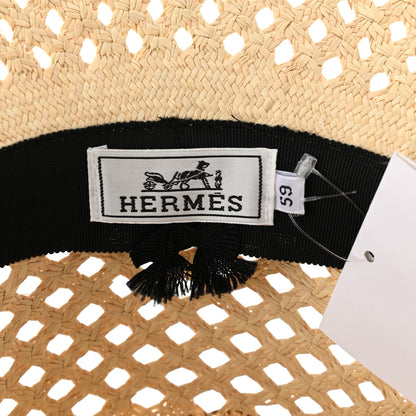 Hermes Straw Panama Elenora Hat 59 Naturel Black 8 of 12