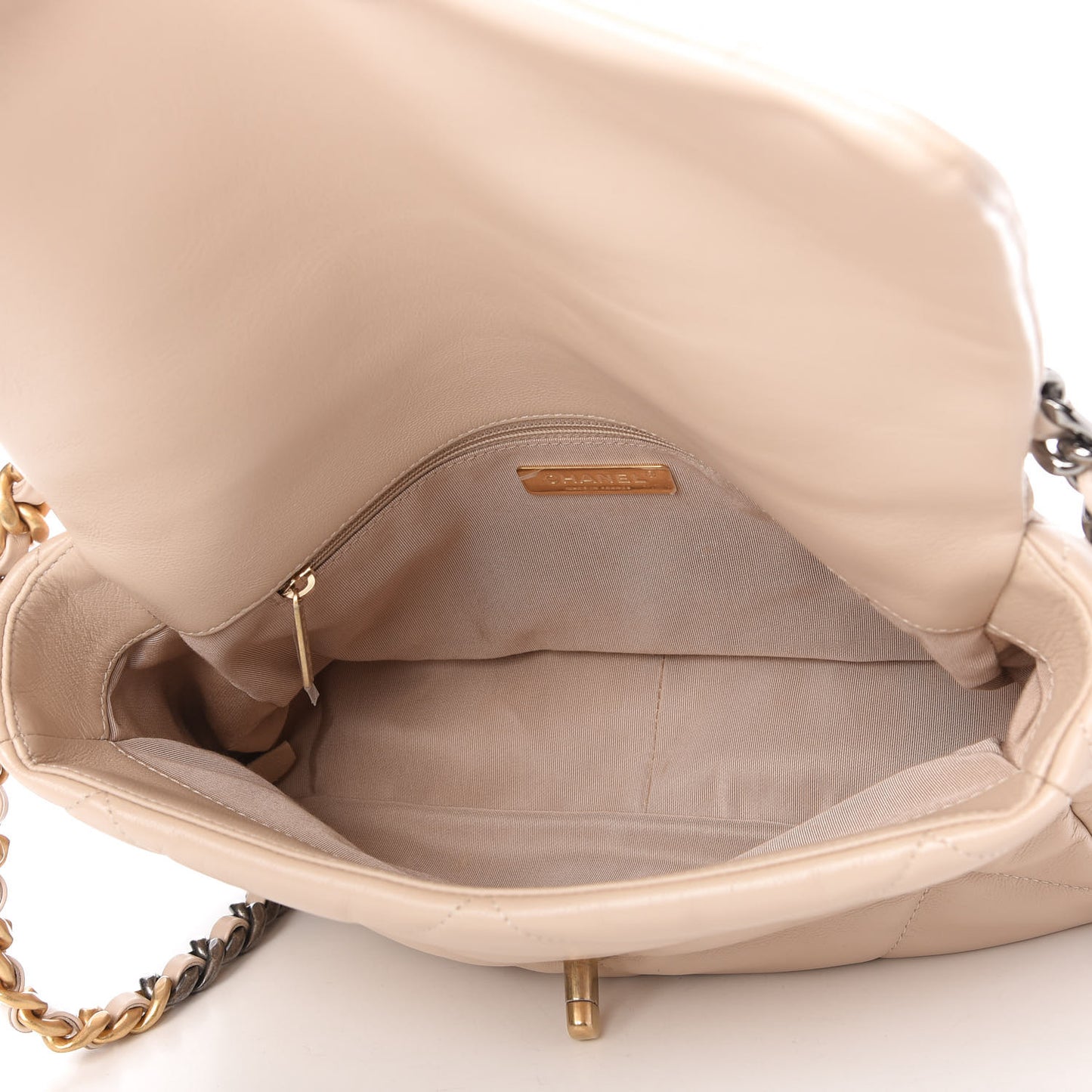 Goatskin Quilted Large Chanel 19 Flap Beige