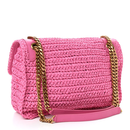 Saint Laurent Raffia Calfskin Monogram Medium Niki Chain Satchel Bright Pink 2 of 4
