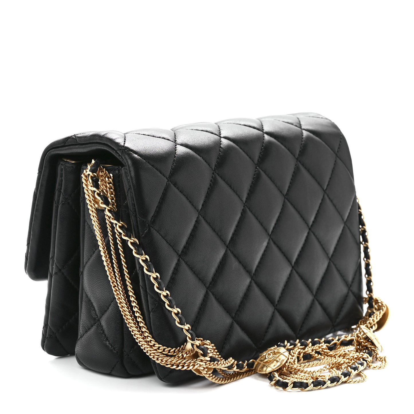 Lambskin Quilted Mini Medallion Multi Chain Flap Black