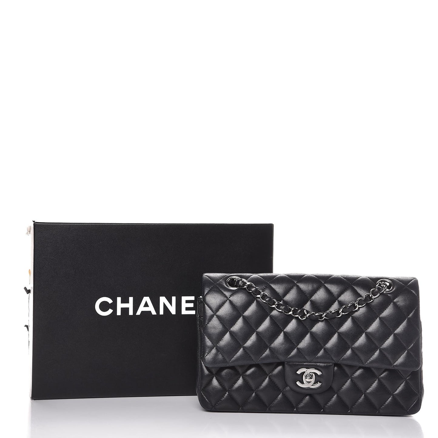 Lambskin Quilted Medium Double Flap Black