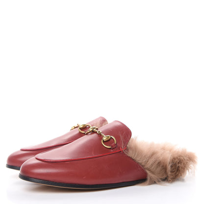 Gucci Betis Glamour Calfskin Fur Womens Princetown Slippers 36 Hibiscus Red Naturale 3 of 13