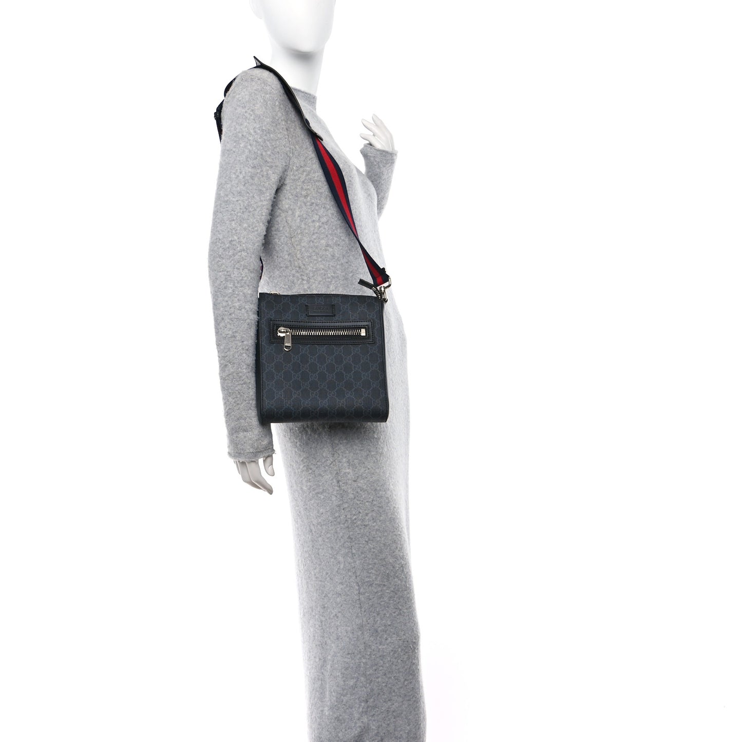 GG Supreme Monogram Web Small Flat Messenger Bag Black Grey