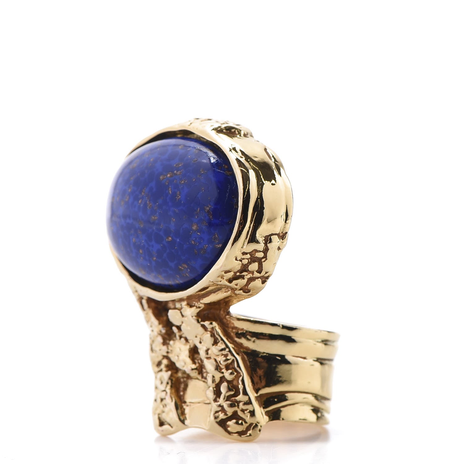 Saint Laurent Glass Cabochon Arty Ovale Ring 6 Gold Lapis 1 of 6
