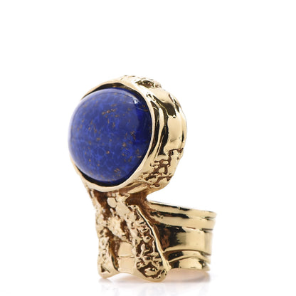 Saint Laurent Glass Cabochon Arty Ovale Ring 6 Gold Lapis 1 of 6