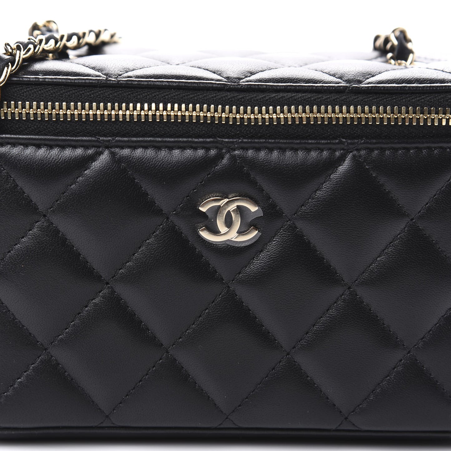 Lambskin Quilted Small Vanity Case With Chain Black