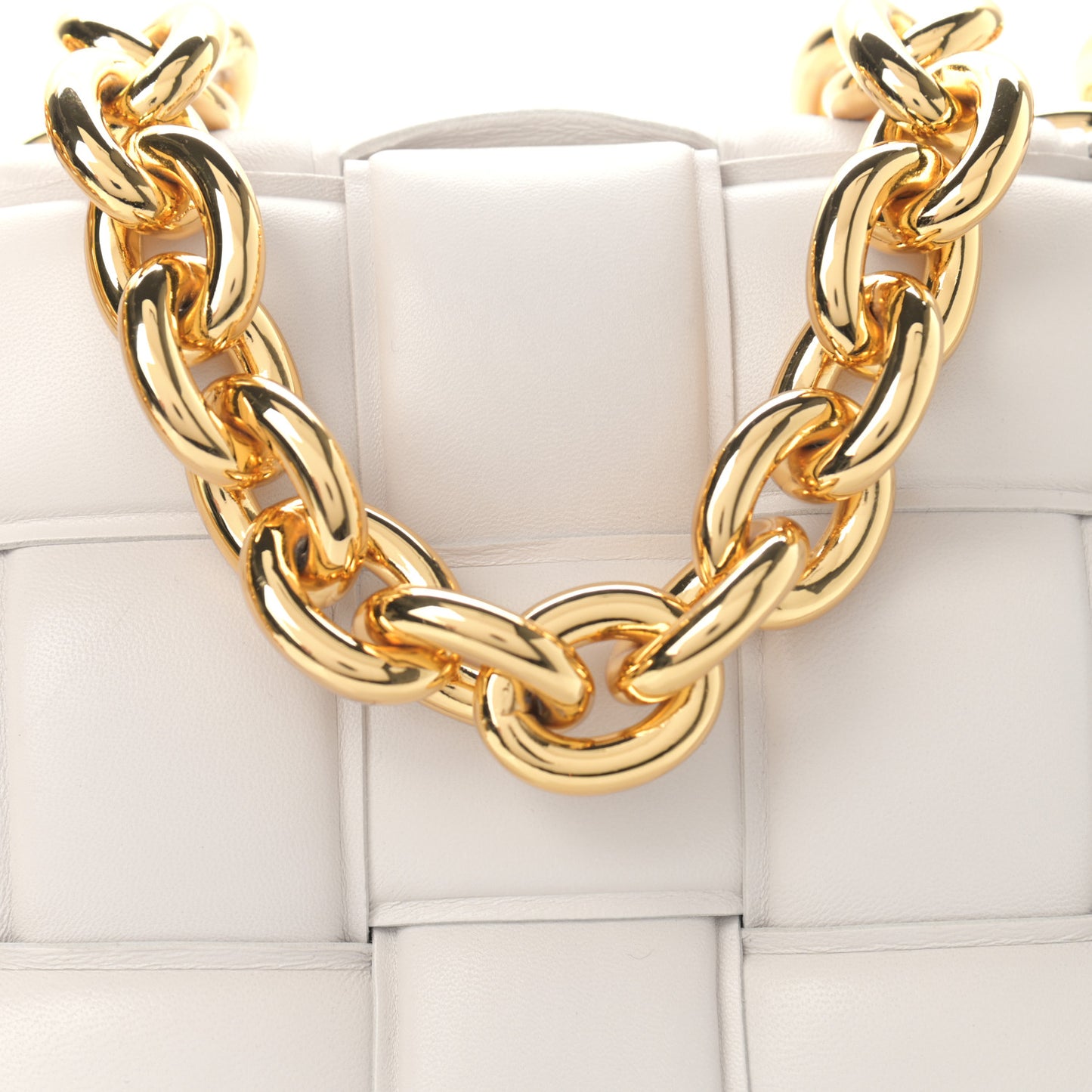 Lambskin Maxi Intreccio Padded Chain Cassette Crossbody Bag White