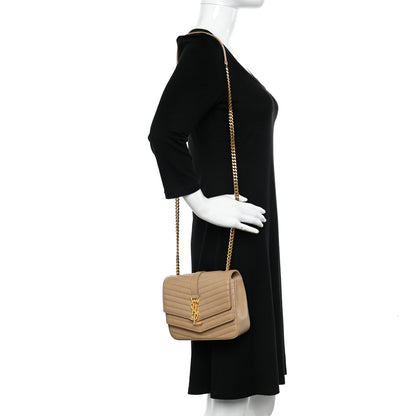 Saint Laurent Lambskin Matelasse Chevron Monogram Small Sulpice Bag Sable Beige 2 of 13