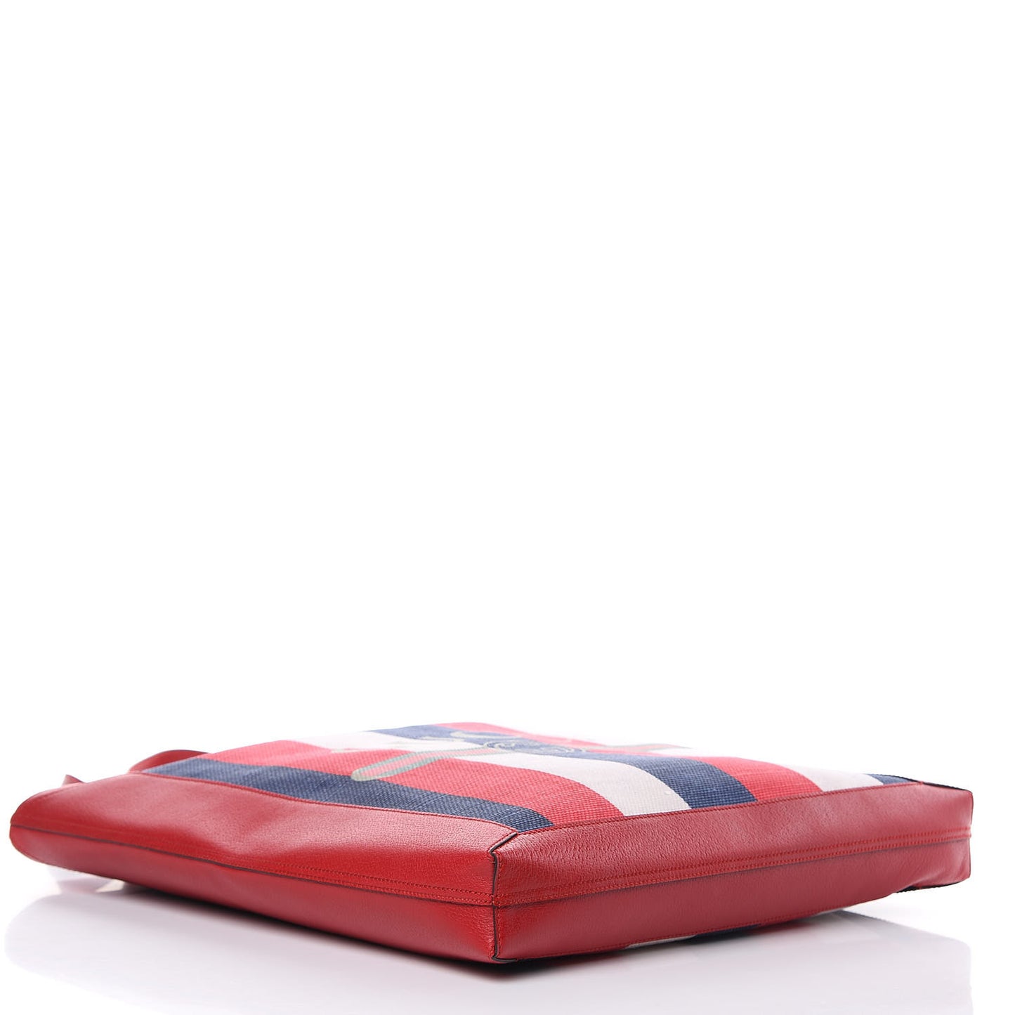 Canvas Calfskin Sylvie Stripe Logo Mens Tote Red White Blue
