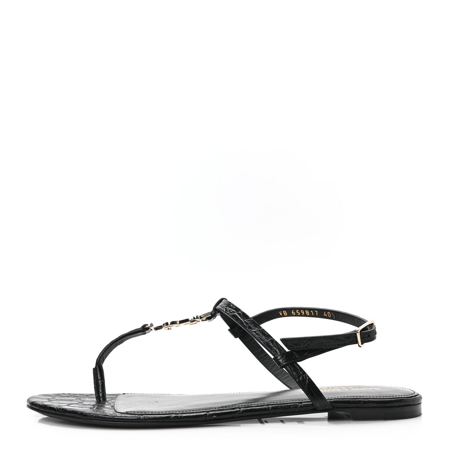 Calfskin Crocodile Embossed Cassandra Monogram Sandals 40.5 Black