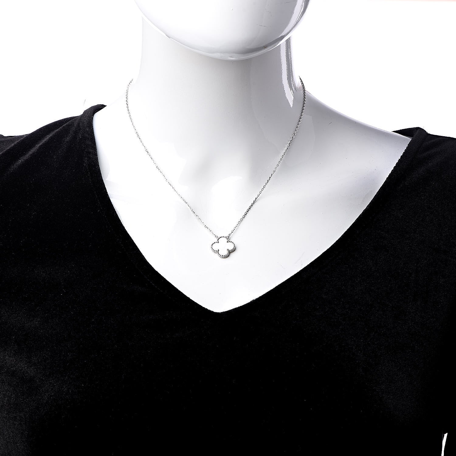 Van Cleef & Arpels 18K White Gold Mother of Pearl Vintage Alhambra Pendant Necklace 2 of 7