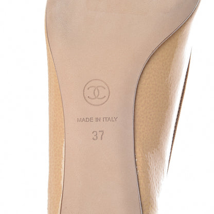 Chanel Patent CC Cap Toe Pumps 37 Light Beige Black 8 of 11