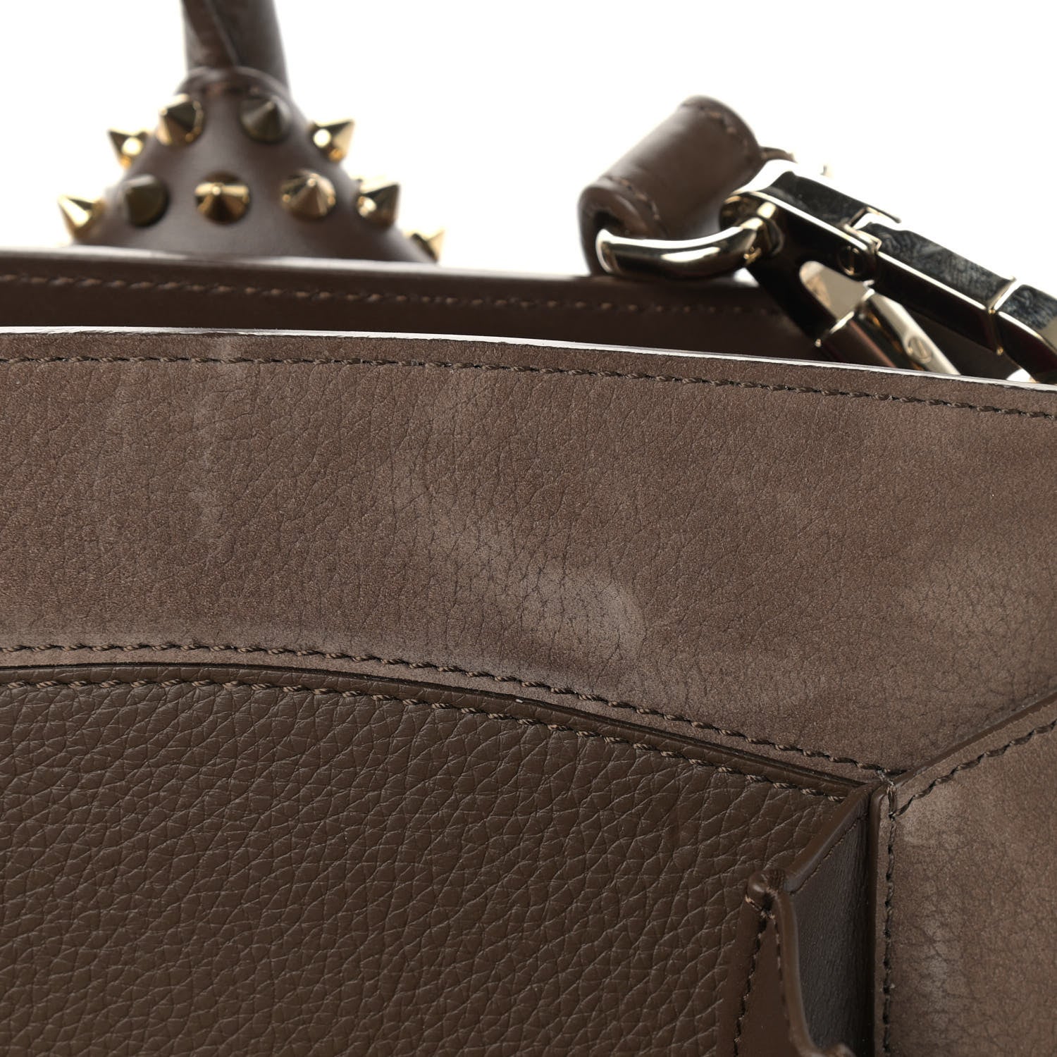 Christian Louboutin Suede Grained Calfskin Studded Large Eloise Satchel Brown 13 of 18