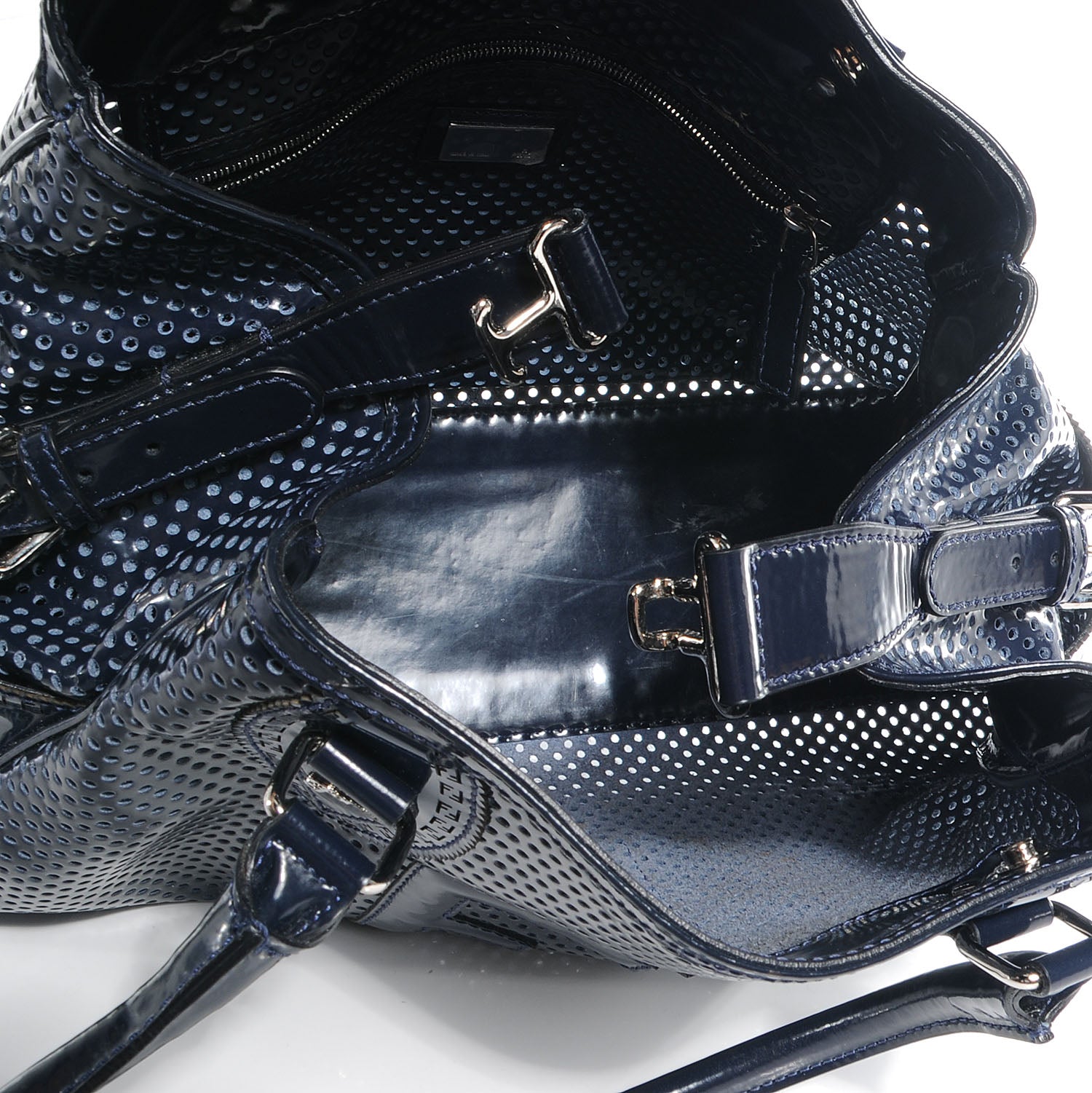 Fendi Patent Perforated Calfskin Bag De Jour Perforated Tote Navy 6 of 10