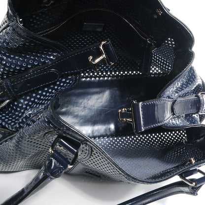 Fendi Patent Perforated Calfskin Bag De Jour Perforated Tote Navy 6 of 10