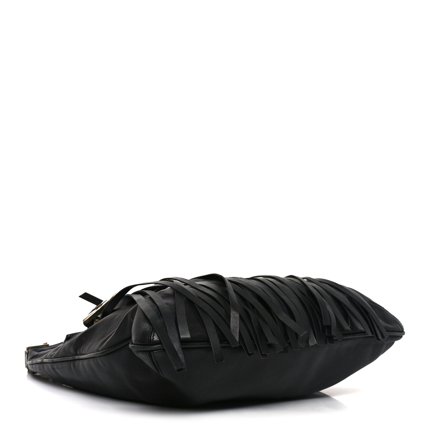 Calfskin Palazzo Fringe Shoulder Bag Black