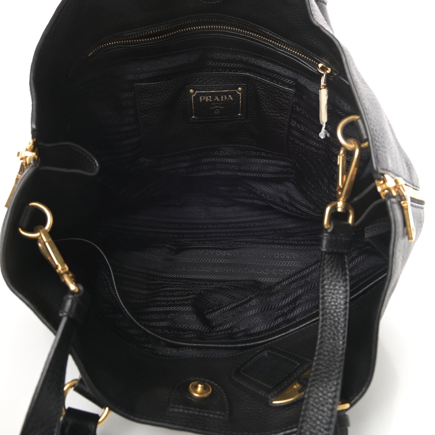Prada Vitello Daino Side Zip Tote Black 5 of 12
