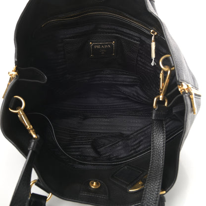 Prada Vitello Daino Side Zip Tote Black 5 of 12