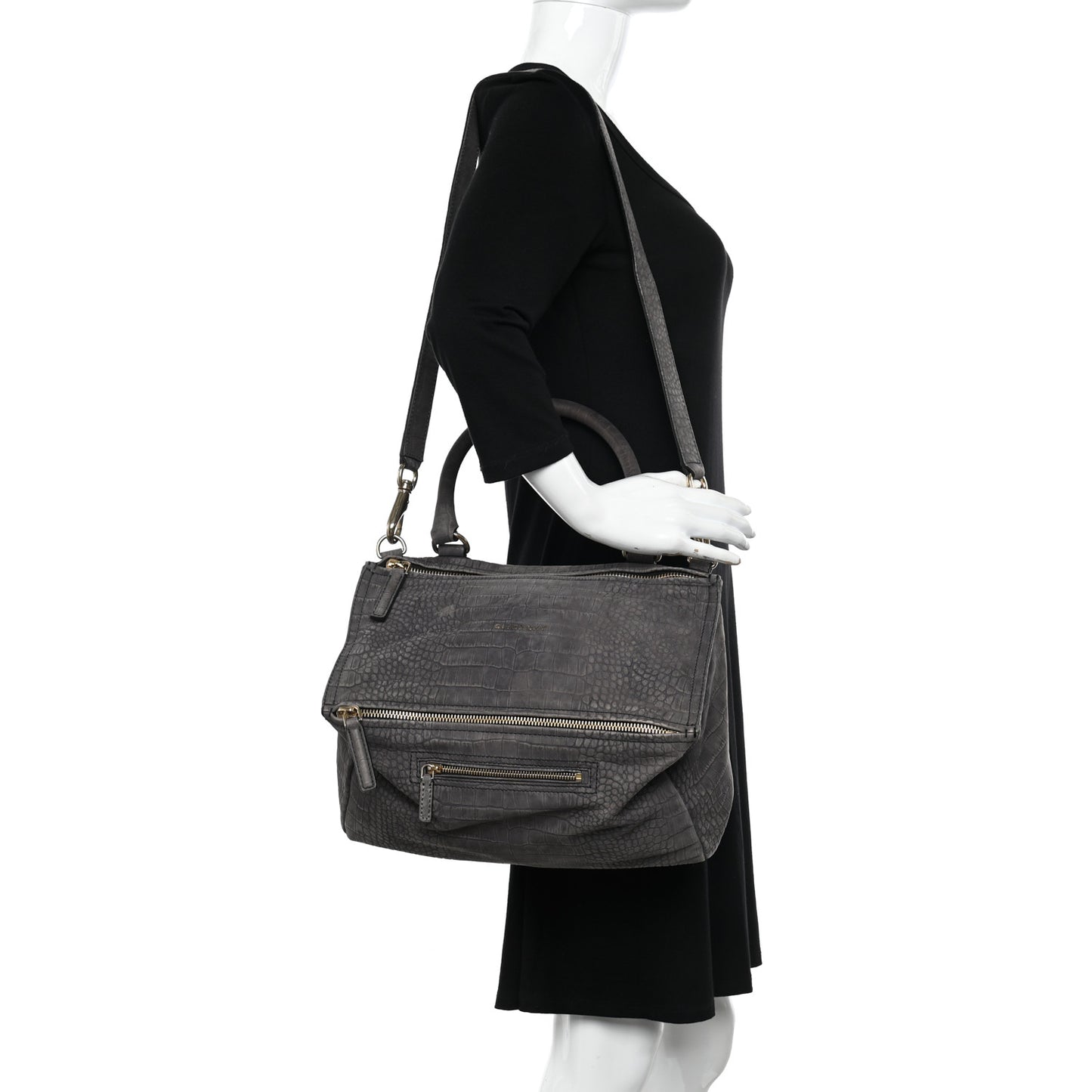 Nubuck Crocodile Embossed Medium Pandora Dark Grey