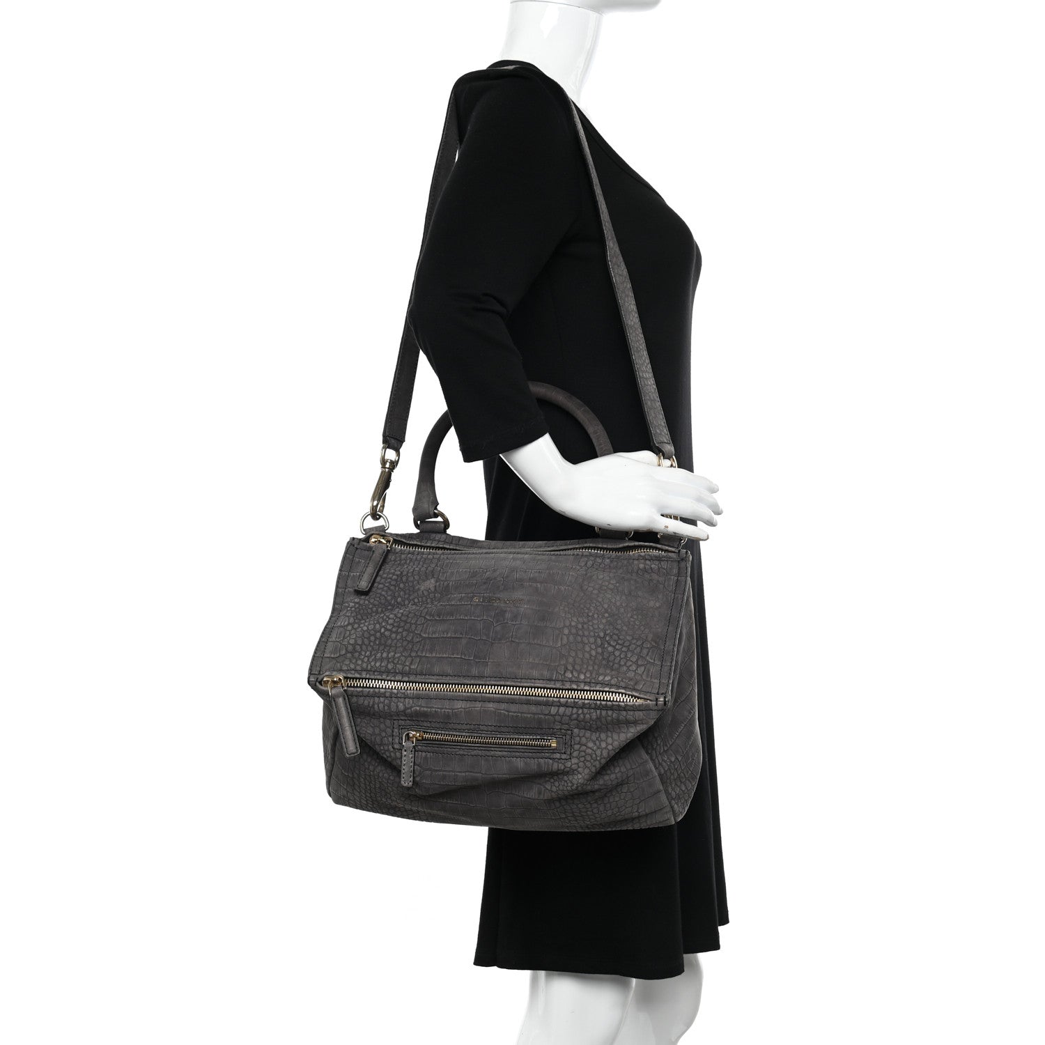 Givenchy Nubuck Crocodile Embossed Medium Pandora Dark Grey 2 of 12