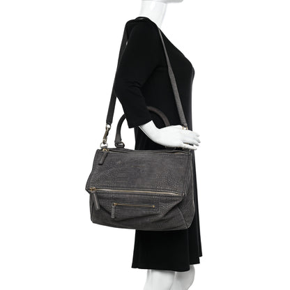 Givenchy Nubuck Crocodile Embossed Medium Pandora Dark Grey 2 of 12