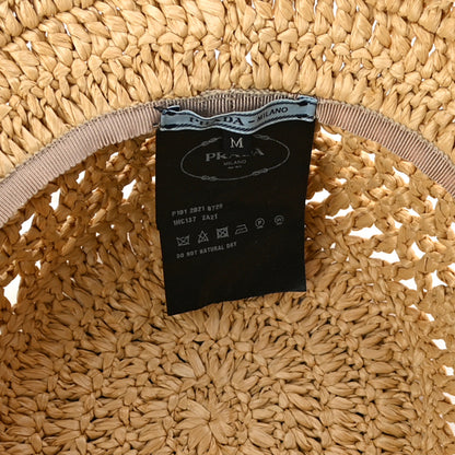 Prada Yarn Raffia Effect Crochet Logo Embroidered Womens Bucket Hat M Naturale 5 of 5