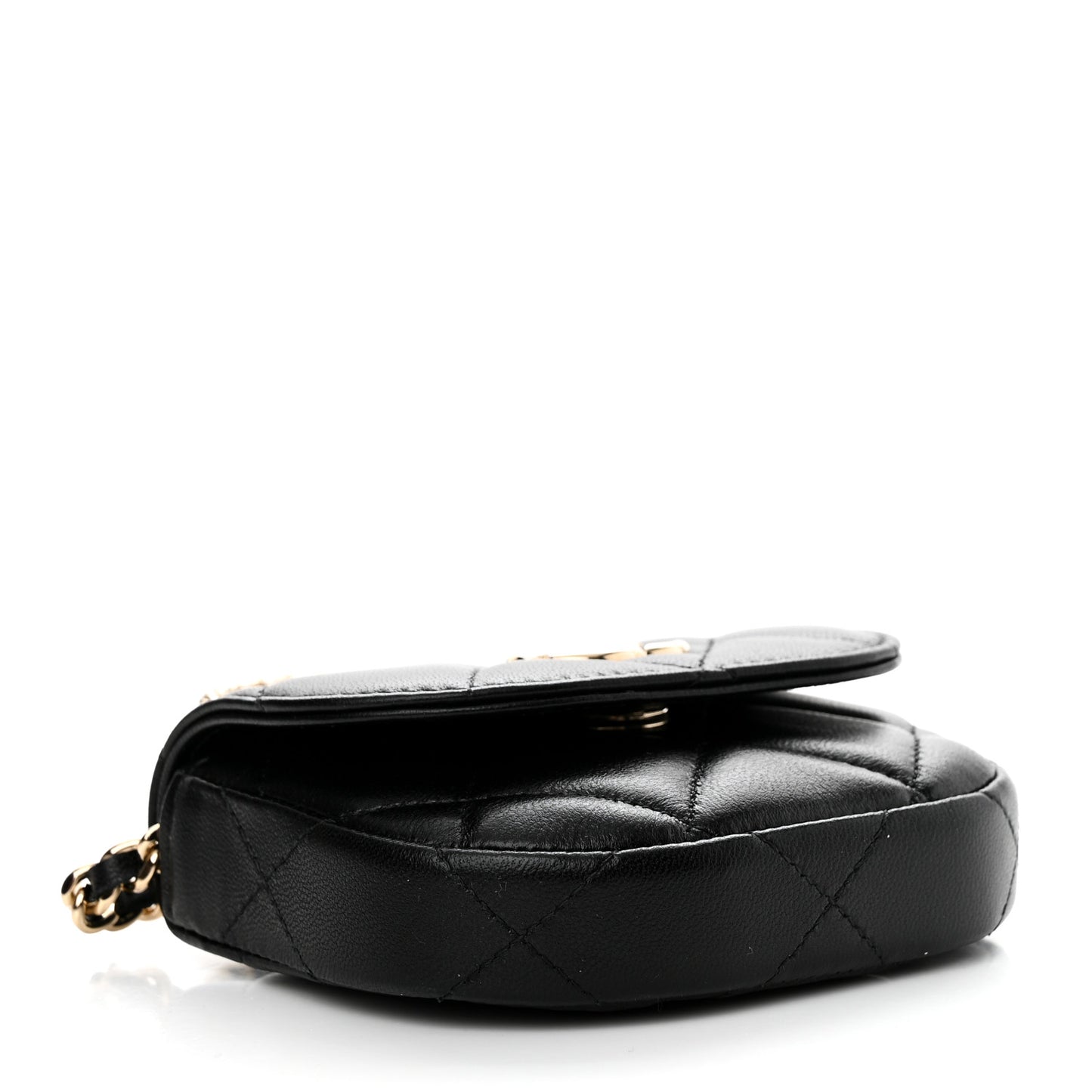 Lambskin Quilted Pearl Top Handle Clutch With Chain Black