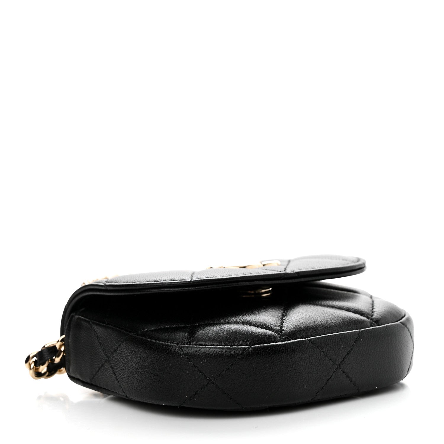 Chanel Lambskin Quilted Pearl Top Handle Clutch With Chain Black 4 of 11