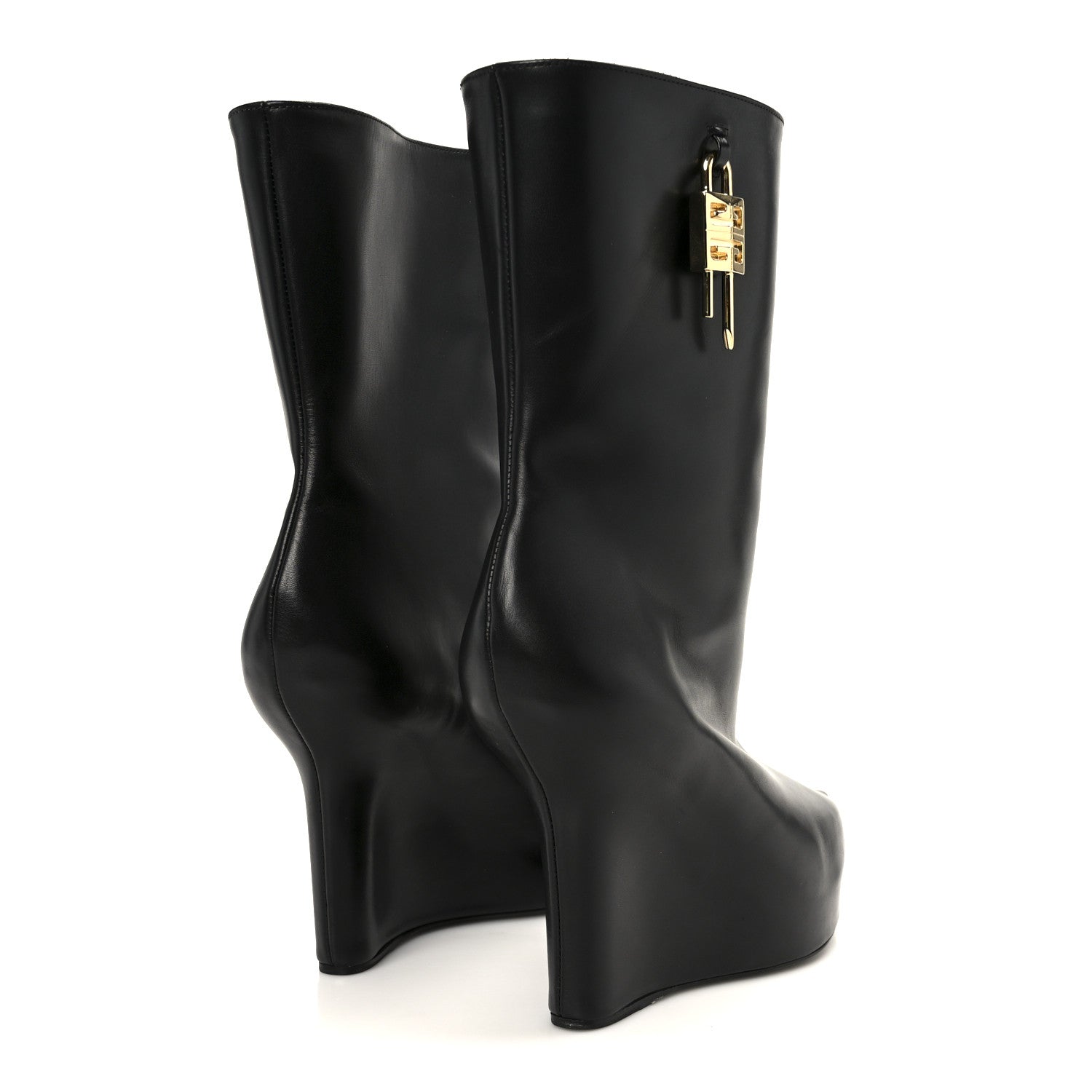 Givenchy Calfskin G Lock 80mm Wedge Low Boots 38 Black 1834403