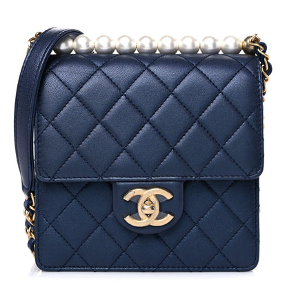 Chanel Iridescent Lambskin Quilted Chic Pearls Flap Navy Blue 1 of 10