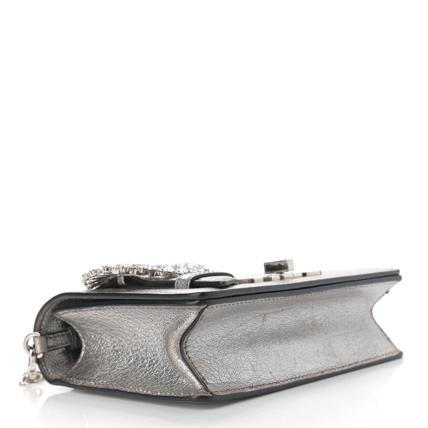 Metallic Goatskin Madras Crystal Embellished Shoulder Bag Cromo