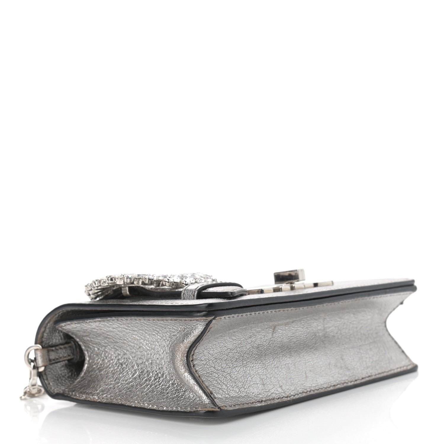 Miu Miu Metallic Goatskin Madras Crystal Embellished Shoulder Bag Cromo 4 of 12