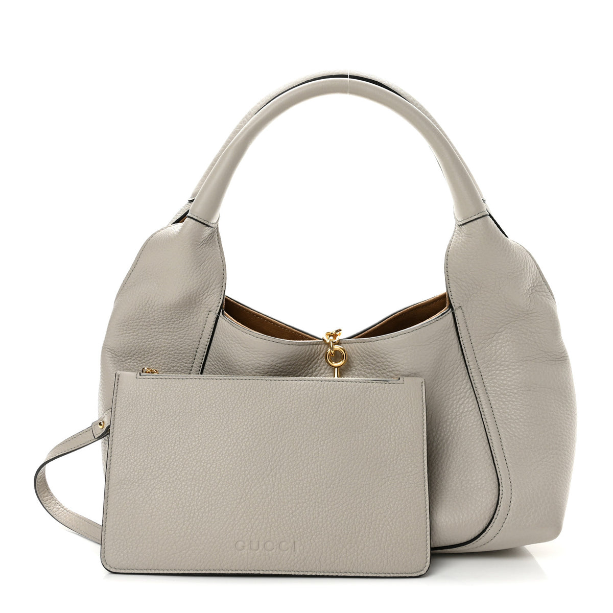 Gucci Grained Calfskin Softbit Medium Shoulder Bag Light Grey 3 of 13