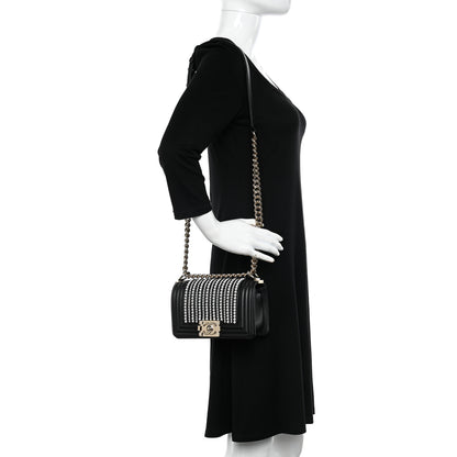 Chanel Calfskin Pearl Smal Chanel Pearls Boy Flap Black 2 of 10