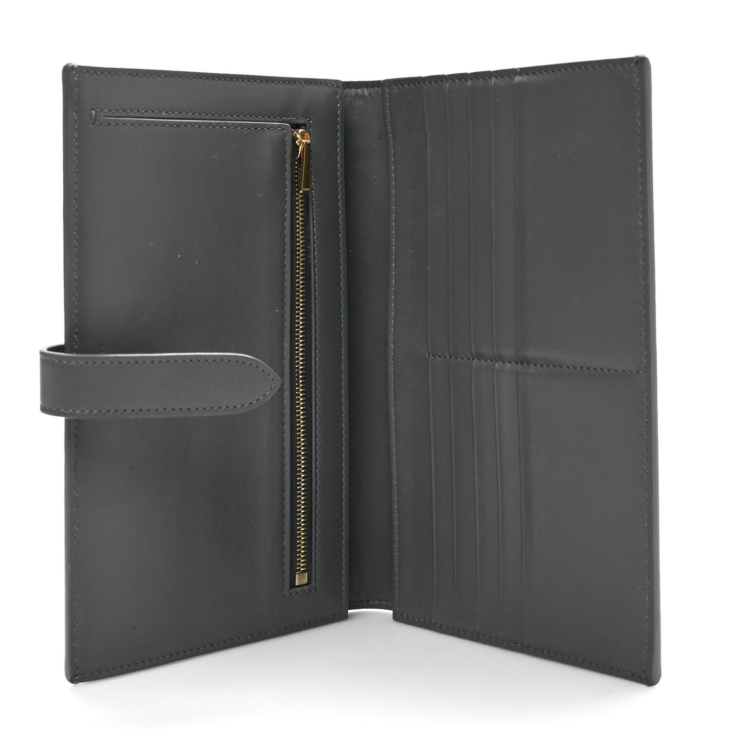 Grained Calfskin Large Multifunction Strap Wallet Medium Grey